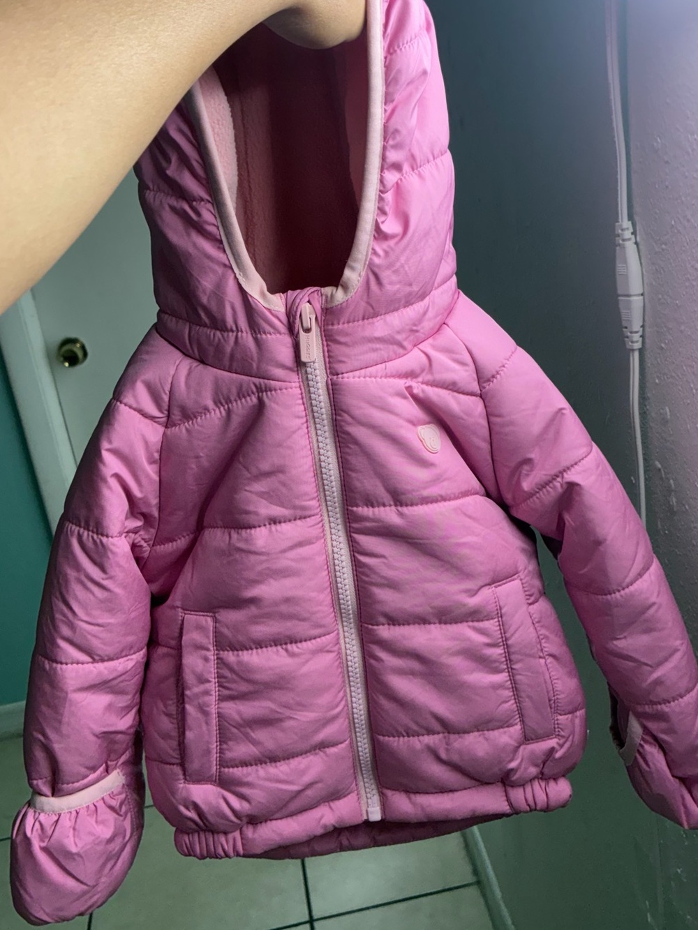 Girls' Pink Hooded Puffer Jacket - Brand: